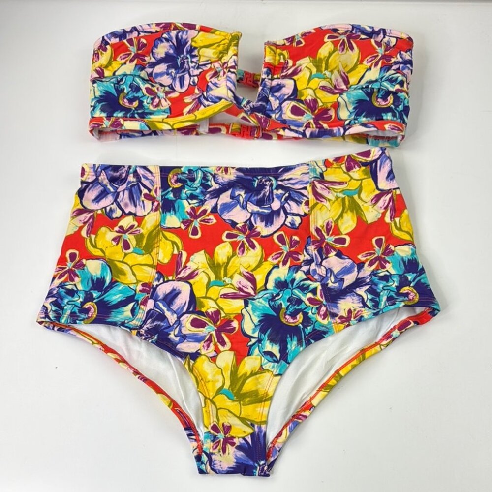 Urban Outfitters Out From Under Tropical Floral Bikini Set - Red, Yellow, Blue - Picture 1 of 8